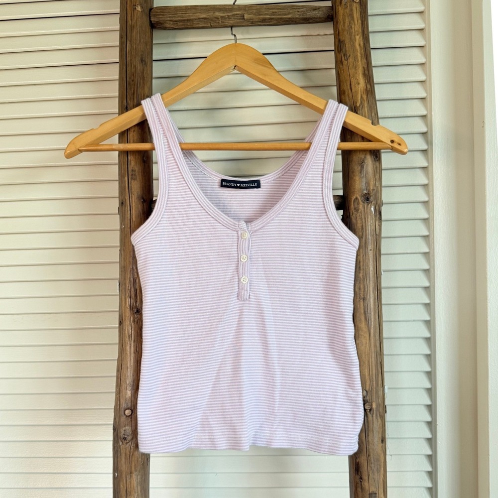 Brandy Melville Henley Tank Top One Size Purple Stripe - Picture 2 of 4